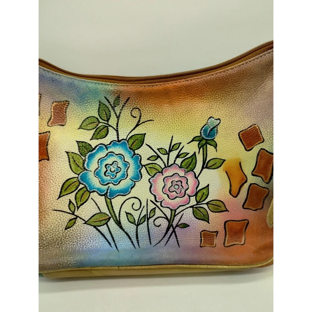 Floral Hobo bag Great Am. Leatherworks Hand painted adjustable shoulder strap